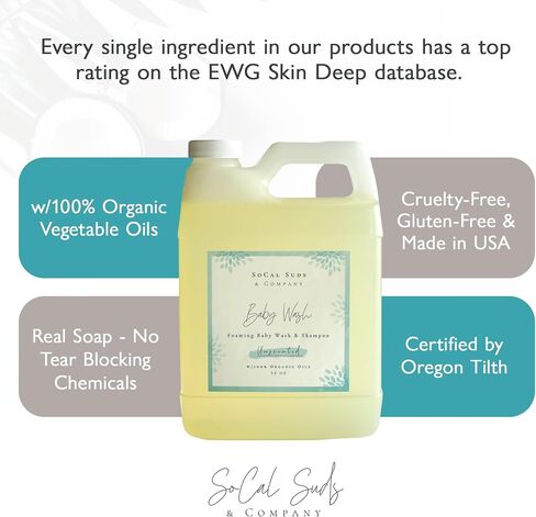 SoCal Suds & Company - 2-in-1 Organic Baby Shampoo & Body Wash Castile Soap - Gentle Body Soap and Shampoo for Sensitive Skin Bath - Nourishing Soothing Ingredients - Newborn Baby - Lavender, 32oz in Saudi Arabia