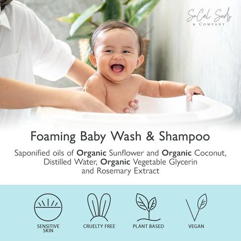 SoCal Suds & Company - 2-in-1 Organic Baby Shampoo & Body Wash Castile Soap - Gentle Body Soap and Shampoo for Sensitive Skin Bath - Nourishing Soothing Ingredients - Newborn Baby - Lavender, 32oz in Saudi Arabia