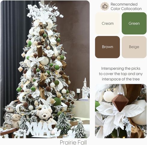 Sea Team 6-Pack Artificial Christmas Flower Ornaments, Flocked Fabric Poinsettia Set, Floral Decorations for Christmas Tree, Wreath, Garland, 10-Inch, Cream in Kuwait