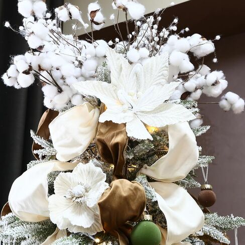 Sea Team 6-Pack Artificial Christmas Flower Ornaments, Flocked Fabric Poinsettia Set, Floral Decorations for Christmas Tree, Wreath, Garland, 10-Inch, Cream in Kuwait