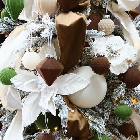 Sea Team 6-Pack Artificial Christmas Flower Ornaments, Flocked Fabric Poinsettia Set, Floral Decorations for Christmas Tree, Wreath, Garland, 10-Inch, Cream in Kuwait