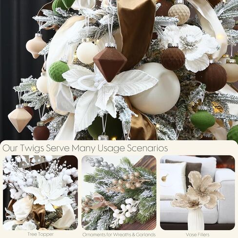 Sea Team 6-Pack Artificial Christmas Flower Ornaments, Flocked Fabric Poinsettia Set, Floral Decorations for Christmas Tree, Wreath, Garland, 10-Inch, Cream in Kuwait