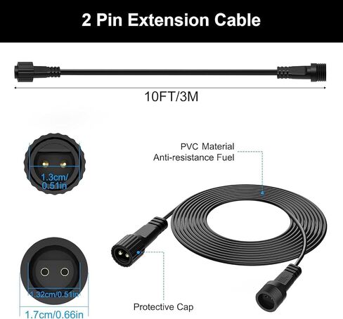 2Pin Extension Cable 10FT, IP68 Waterproof Extension Lead 16AWG Extension Cord for Outdoor Solar String Lights, Indoor String Lights - 2Pack in Saudi Arabia
