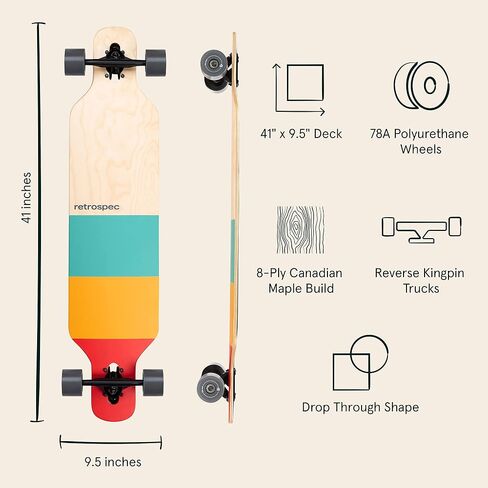 Retrospec Rift Drop-Through Longboard Skateboard Complete Canadian Maple Wood Cruiser w/Drop-Through Trucks for Commuting, Cruising, Carving & Downhill Riding in Saudi Arabia