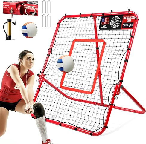 Official Balls + Installation-Free Practice Volleyball Rebounder Net for Backyard Training Baseball Soccer Rebounder - Adjustable 7 Angles x 4 Zones - Easy Setup All Angle Training Ball Improve Skill in Saudi Arabia