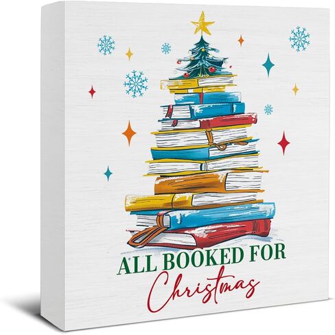 ديكور شجرة عيد الميلاد كتاب، هدايا عيد الميلاد لمحبي الكتب، زينة عيد الميلاد في الأماكن المغلقة، عيد الميلاد الشتاء المنزل علامة خشبية ديكور المنزل ريفي 5 × 5 بوصة in Kuwait