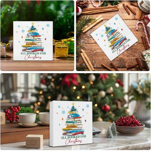 ديكور شجرة عيد الميلاد كتاب، هدايا عيد الميلاد لمحبي الكتب، زينة عيد الميلاد في الأماكن المغلقة، عيد الميلاد الشتاء المنزل علامة خشبية ديكور المنزل ريفي 5 × 5 بوصة in Kuwait