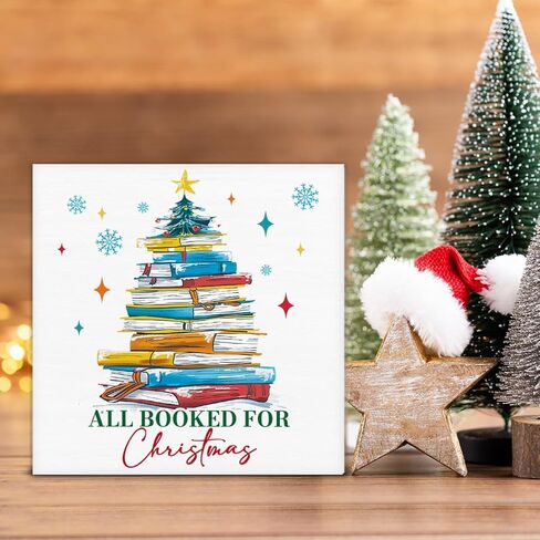 ديكور شجرة عيد الميلاد كتاب، هدايا عيد الميلاد لمحبي الكتب، زينة عيد الميلاد في الأماكن المغلقة، عيد الميلاد الشتاء المنزل علامة خشبية ديكور المنزل ريفي 5 × 5 بوصة in Kuwait