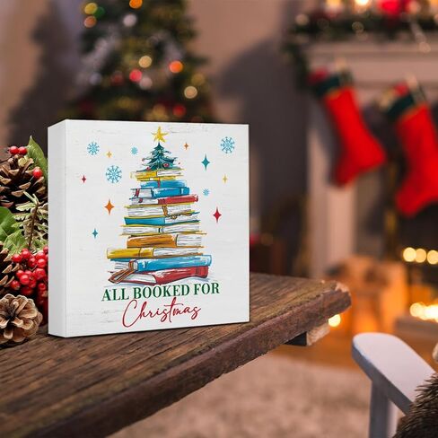ديكور شجرة عيد الميلاد كتاب، هدايا عيد الميلاد لمحبي الكتب، زينة عيد الميلاد في الأماكن المغلقة، عيد الميلاد الشتاء المنزل علامة خشبية ديكور المنزل ريفي 5 × 5 بوصة in Kuwait