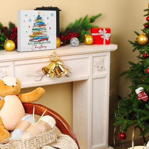 ديكور شجرة عيد الميلاد كتاب، هدايا عيد الميلاد لمحبي الكتب، زينة عيد الميلاد في الأماكن المغلقة، عيد الميلاد الشتاء المنزل علامة خشبية ديكور المنزل ريفي 5 × 5 بوصة in Kuwait