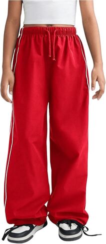 Girl's Wide Leg Drawstring Waist Sweatpants Side Striped Extra Long Baggy Track Pants Trousers in Saudi Arabia