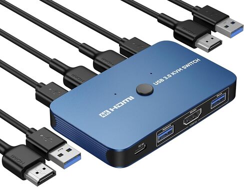 KVM Switch, ABLEWE Aluminum KVM Switch HDMI,KVM Switch for 2 Computers Sharing One Monitor and Mouse Keyboard Printer,Support 4K@60Hz,2 HDMI Cables and 2 USB Cables,USB C Charge Included in Saudi Arabia