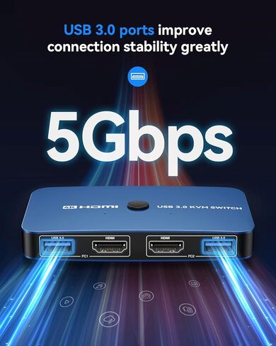 KVM Switch, ABLEWE Aluminum KVM Switch HDMI,KVM Switch for 2 Computers Sharing One Monitor and Mouse Keyboard Printer,Support 4K@60Hz,2 HDMI Cables and 2 USB Cables,USB C Charge Included in Saudi Arabia