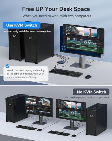 KVM Switch, ABLEWE Aluminum KVM Switch HDMI,KVM Switch for 2 Computers Sharing One Monitor and Mouse Keyboard Printer,Support 4K@60Hz,2 HDMI Cables and 2 USB Cables,USB C Charge Included in Saudi Arabia