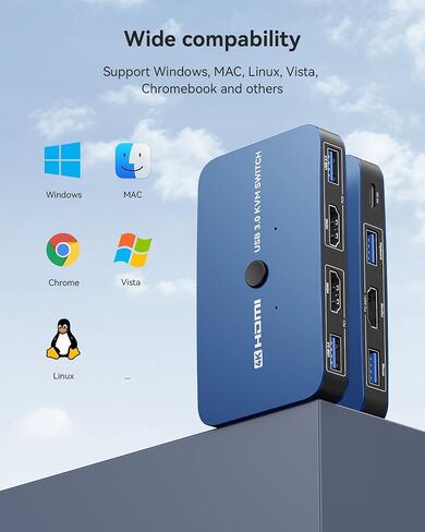 KVM Switch, ABLEWE Aluminum KVM Switch HDMI,KVM Switch for 2 Computers Sharing One Monitor and Mouse Keyboard Printer,Support 4K@60Hz,2 HDMI Cables and 2 USB Cables,USB C Charge Included in Saudi Arabia