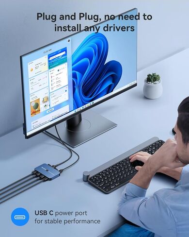 KVM Switch, ABLEWE Aluminum KVM Switch HDMI,KVM Switch for 2 Computers Sharing One Monitor and Mouse Keyboard Printer,Support 4K@60Hz,2 HDMI Cables and 2 USB Cables,USB C Charge Included in Saudi Arabia