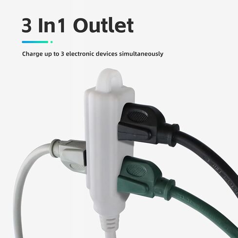 EP Low Profile 6 Ft Flat Plug Extension Cord - 16 AWG 3 Prong Grounded Cable with 3 Outlets, Perfect for Indoor Use, White, UL Listed in Saudi Arabia