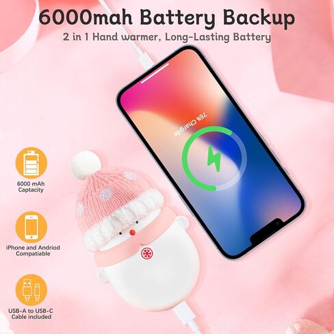 Hand Warmer Rechargeable, Enituo Christmas Cute Snowman Portable Pocket Hand Warmer, USB-C 2 in 1 Handwarmers 6000mAh Electric Charger Power Bank for Men Women Kids Camping, Outdoor in Kuwait