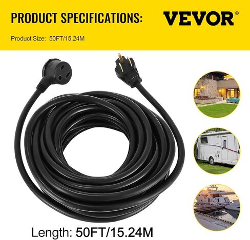سلك تمديد لحام VEVOR 40 أمبير 50 ​​قدم 250 فولت، سلك طاقة لحام مع قابس NEMA 6-50 8 قياس 3 شوكات لـ MIG، لينكولن، بلازما، ميلر، TIG in Kuwait