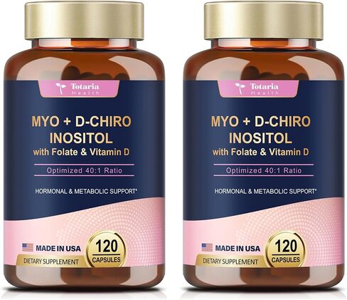 Inositol Supplement for Women with Vitamin D3, Folate, 40:1 Ratio Myo-Inositol 3000mg & D-Chiro Inositol 75mg Complex, (Vitamin B8) Inositol Capsules, 120 Capsules, 40 Servings in Saudi Arabia
