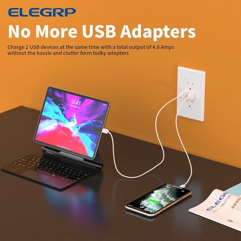 ELEGRP USB Wall Outlet Receptacle with Dual 4.0 A USB Ports, 20 Amp Duplex Tamper Resistant Receptacle, Charging Power Outlet with USB Ports, Wall Plate Included, UL Listed (6 Pack, Glossy White) in Saudi Arabia