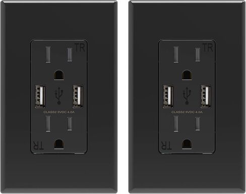 ELEGRP USB Wall Outlet Receptacle with Dual 4.0 A USB Ports, 20 Amp Duplex Tamper Resistant Receptacle, Charging Power Outlet with USB Ports, Wall Plate Included, UL Listed (6 Pack, Glossy White) in Saudi Arabia