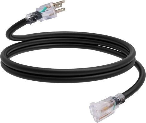 EP 6 Ft Lighted Outdoor Extension Cord - 12/3 SJTW Heavy Duty Black Extension Cable with 3 Prong Grounded Plug - Power Cord for Lawn, Garden, Appliances in Kuwait