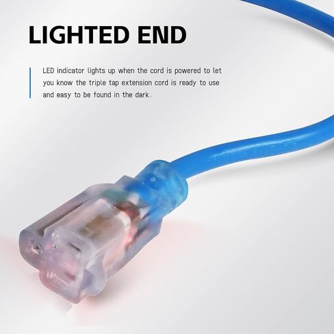 EP 6 Ft Lighted Outdoor Extension Cord - 12/3 SJTW Heavy Duty Black Extension Cable with 3 Prong Grounded Plug - Power Cord for Lawn, Garden, Appliances in Kuwait