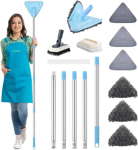 ممسحة تنظيف الحائط بمقبض طويل 85 بوصة، منفضة أدوات تنظيف اللوح مع 6 وسادات بديلة من الألياف الدقيقة من شانيل و2 فرشاة حوض البلاط لتنظيف الجدران المطلية والنوافذ والأرضيات والسقف in Kuwait
