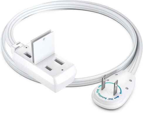 كابل Maximm بطول 1 قدم 360 درجة سلك تمديد مسطح يدور 360 درجة، سلك تمديد 16 AWG متعدد 3 منافذ، 2 شق مع غطاء أمان - أبيض - معتمد من UL in Saudi Arabia