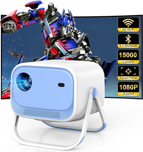 [360°Adjustable Stand] Mini Projector with WiFi and Bluetooth, MEER 1080P Portable 15000L Movie Projector, Auto Keystone & Electric Focus Outdoor Home Theater Video proyector for Phone/TV Stick/Laptop in Saudi Arabia