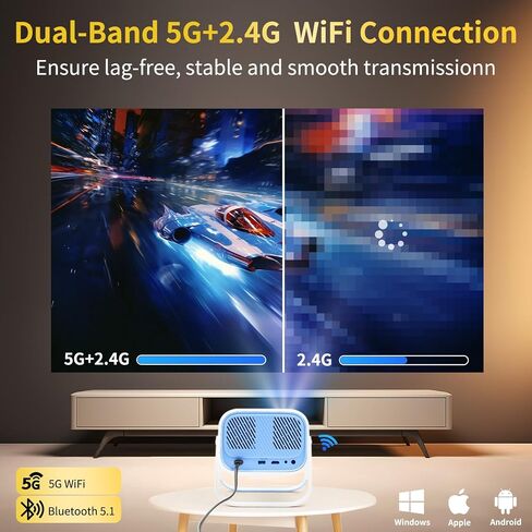 [360°Adjustable Stand] Mini Projector with WiFi and Bluetooth, MEER 1080P Portable 15000L Movie Projector, Auto Keystone & Electric Focus Outdoor Home Theater Video proyector for Phone/TV Stick/Laptop in Saudi Arabia