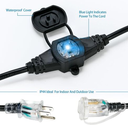 20FT 16 Gauge Multi-Outlet Extension Cord, 4 Evenly Spaced Weatherproof Outlets, Great for Stage Backdrops, Landscape Garden Lighting, Christmas Decorations ETL in Saudi Arabia