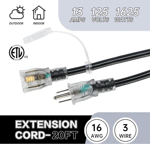 20FT 16 Gauge Multi-Outlet Extension Cord, 4 Evenly Spaced Weatherproof Outlets, Great for Stage Backdrops, Landscape Garden Lighting, Christmas Decorations ETL in Saudi Arabia