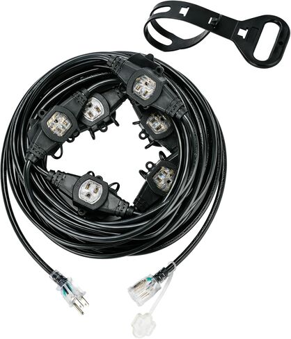 20FT 16 Gauge Multi-Outlet Extension Cord, 4 Evenly Spaced Weatherproof Outlets, Great for Stage Backdrops, Landscape Garden Lighting, Christmas Decorations ETL in Saudi Arabia