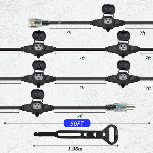 20FT 16 Gauge Multi-Outlet Extension Cord, 4 Evenly Spaced Weatherproof Outlets, Great for Stage Backdrops, Landscape Garden Lighting, Christmas Decorations ETL in Saudi Arabia