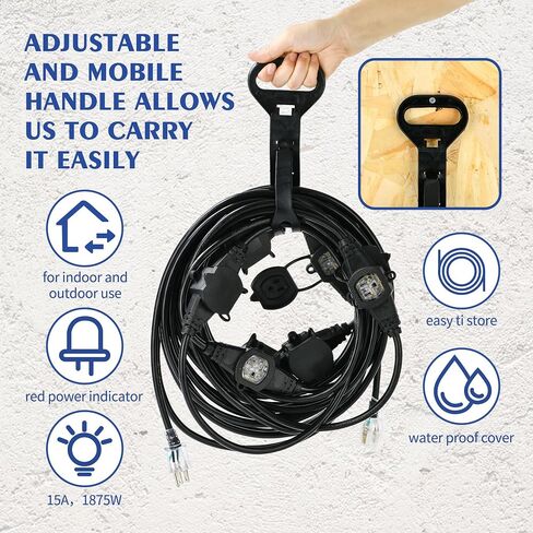 20FT 16 Gauge Multi-Outlet Extension Cord, 4 Evenly Spaced Weatherproof Outlets, Great for Stage Backdrops, Landscape Garden Lighting, Christmas Decorations ETL in Saudi Arabia