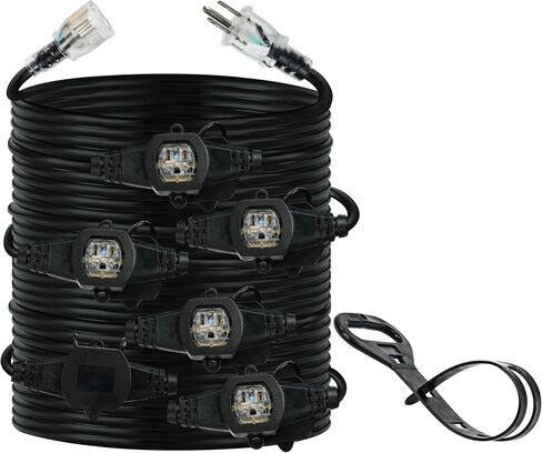 20FT 16 Gauge Multi-Outlet Extension Cord, 4 Evenly Spaced Weatherproof Outlets, Great for Stage Backdrops, Landscape Garden Lighting, Christmas Decorations ETL in Saudi Arabia