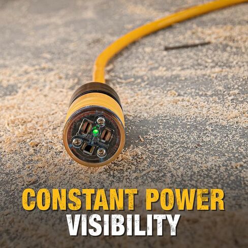 DEWALT 50 Foot 12/3 SJTW Click-to-Lock Lighted Extension Cord - Heavy Duty Outdoor, Waterproof, Weatherproof, Heat & Corrosion Resistant Industrial Strength Light Up Prong Outlet Plug Power Cord in Saudi Arabia