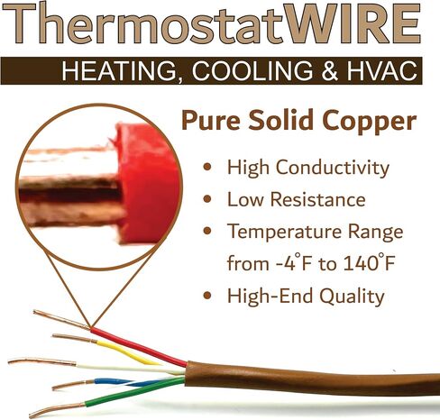18/5 25Ft. NATIONAL Wire&Cable Thermostat Doorbell HVAC Heating Control Professional Cable Wire - Made in USA - 100% Solid Copper Conductors, CL2 ETL Listed, Low Voltage Applications Use in Kuwait