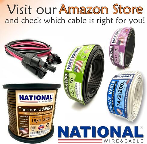 18/5 25Ft. NATIONAL Wire&Cable Thermostat Doorbell HVAC Heating Control Professional Cable Wire - Made in USA - 100% Solid Copper Conductors, CL2 ETL Listed, Low Voltage Applications Use in Kuwait