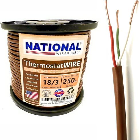 18/5 25Ft. NATIONAL Wire&Cable Thermostat Doorbell HVAC Heating Control Professional Cable Wire - Made in USA - 100% Solid Copper Conductors, CL2 ETL Listed, Low Voltage Applications Use in Kuwait
