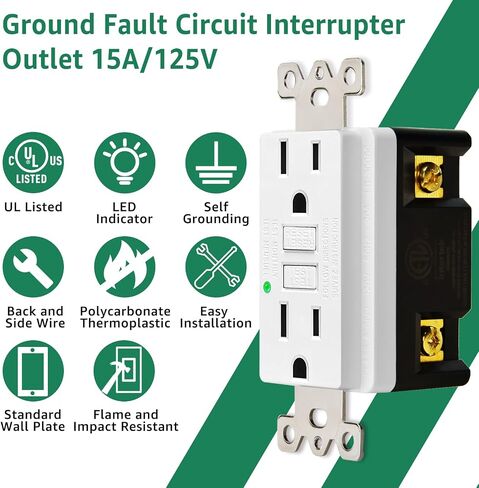 GFCI Outlet 15 amp GFI Electrical Outlet 15 amp White Non Tamper Resistant 15amp GFCI Outlet Outdoor GFCI 15 amp Outlet Electrical Outlet GFCI Receptacle Outlet UL Listed with LED Indicator, 1 Pack in Saudi Arabia