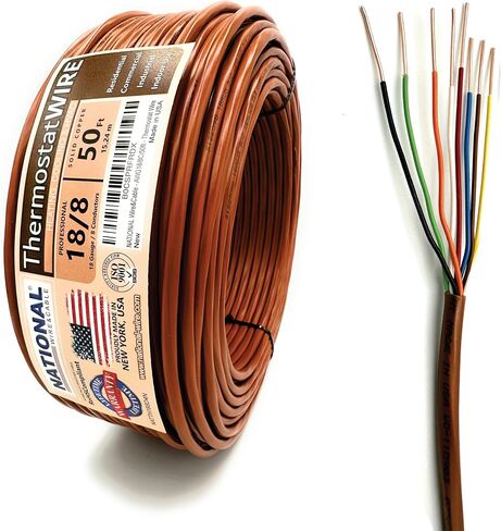 18/5 25Ft. NATIONAL Wire&Cable Thermostat Doorbell HVAC Heating Control Professional Cable Wire - Made in USA - 100% Solid Copper Conductors, CL2 ETL Listed, Low Voltage Applications Use in Kuwait