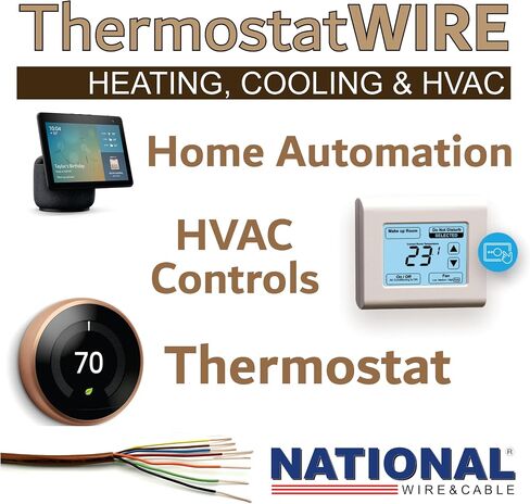 18/5 25Ft. NATIONAL Wire&Cable Thermostat Doorbell HVAC Heating Control Professional Cable Wire - Made in USA - 100% Solid Copper Conductors, CL2 ETL Listed, Low Voltage Applications Use in Kuwait