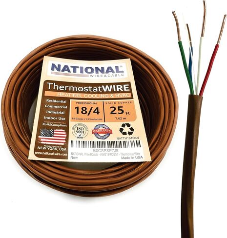 18/5 25Ft. NATIONAL Wire&Cable Thermostat Doorbell HVAC Heating Control Professional Cable Wire - Made in USA - 100% Solid Copper Conductors, CL2 ETL Listed, Low Voltage Applications Use in Kuwait