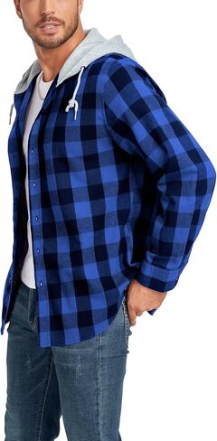 SWISSWELL Mens Flannel Hoodie Shirts Long Sleeve Fashion Plaid Jackets Button Down Shirts in Kuwait