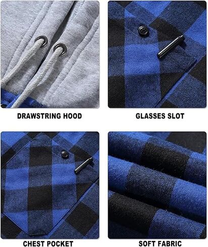 SWISSWELL Mens Flannel Hoodie Shirts Long Sleeve Fashion Plaid Jackets Button Down Shirts in Kuwait