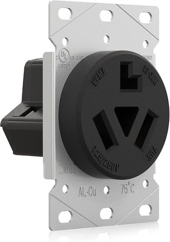 ELEGRP 30 Amps 3 Prong Dryer Outlet, 125/250V Flush Mounting Power Outlet, NEMA 10-30R Receptacle, Straight Blade Dryer Outlet, Non-Grounding, 3 Pole 3 Wire, UL Listed, 1 Pack in Kuwait