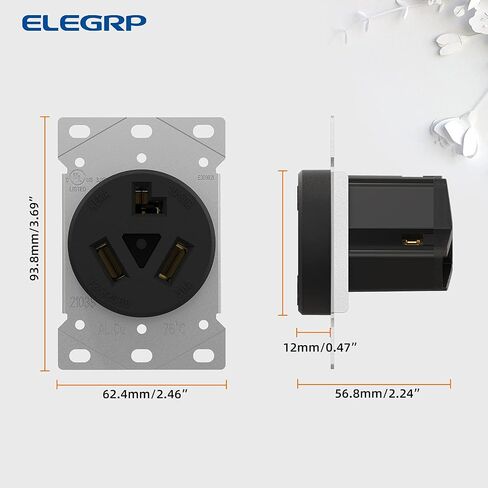 ELEGRP 30 Amps 3 Prong Dryer Outlet, 125/250V Flush Mounting Power Outlet, NEMA 10-30R Receptacle, Straight Blade Dryer Outlet, Non-Grounding, 3 Pole 3 Wire, UL Listed, 1 Pack in Kuwait